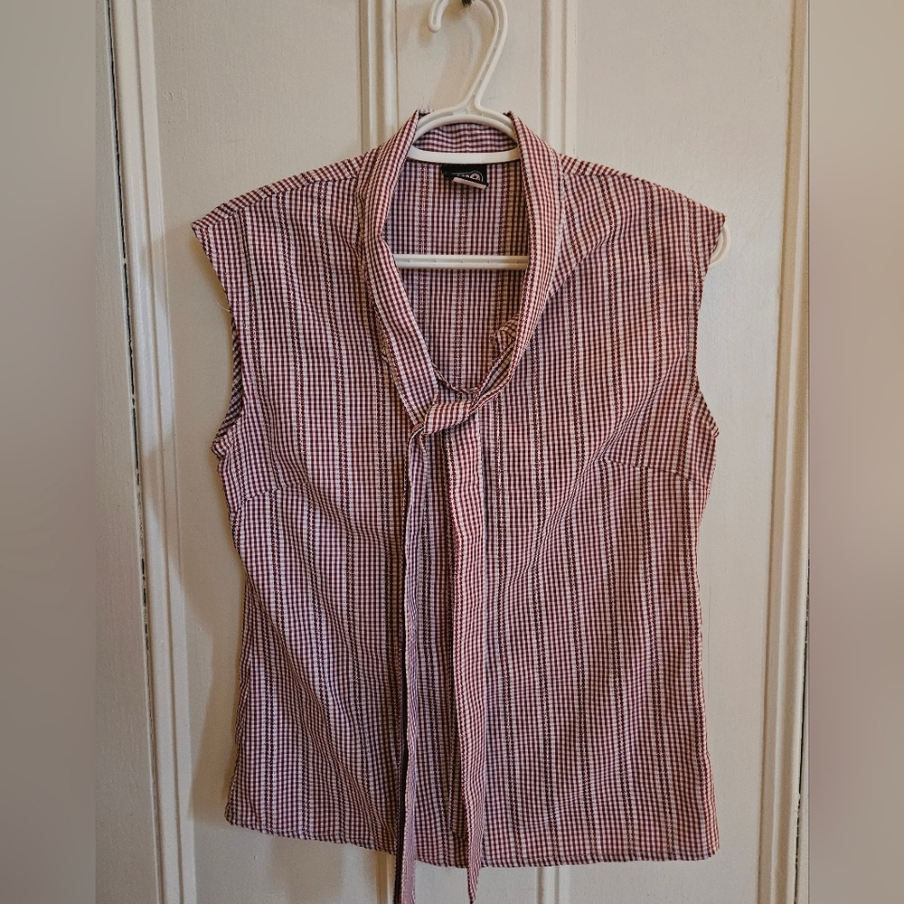 Pink And Red Tie Blouse